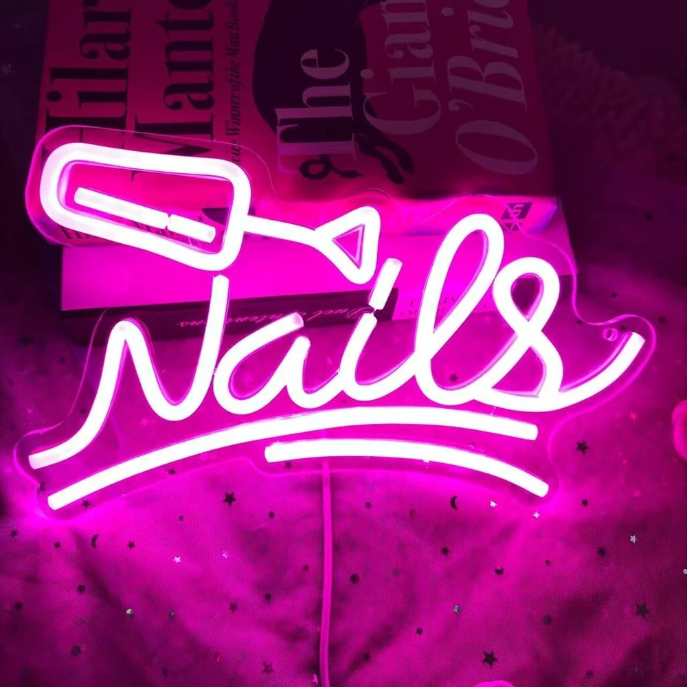 Nails neoninis ženklas, individualus led ženklas, nagų studijos grožio kambario sienų dekoras, salono kambarys