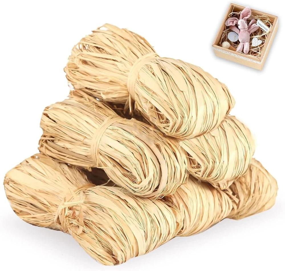 Natūrali rafijos juostelė, 300g natūralios rafijos, rafija audimui floristams, natūralaus pluošto rafijos juostelė, amatų dekoravimas, dovanų kartono rafija, rafija rankdarbiams, dovanų pakavimas ir puokštės (6 x 50