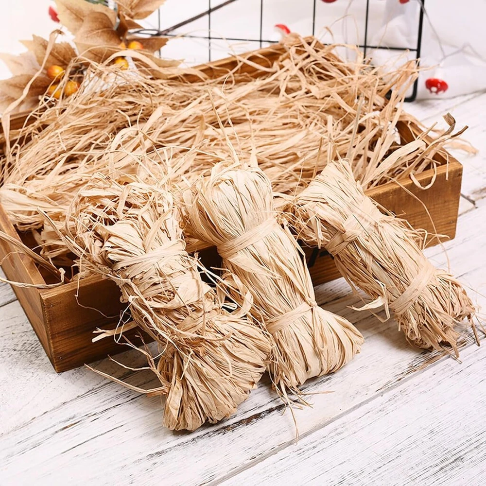 Natūrali rafijos juostelė, 300g natūralios rafijos, rafija audimui floristams, natūralaus pluošto rafijos juostelė, amatų dekoravimas, dovanų kartono rafija, rafija rankdarbiams, dovanų pakavimas ir puokštės (6 x 50