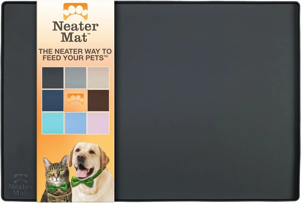 Neater Pet Brands dubenėlio kilimėlis šunims ir katėms, atsparus vandeniui - silikoninis dubenėlio kilimėlis katėms ir šunims - maitinimo kilimėlis šunims ir katėms apsaugo grindis nuo maisto ir vandens (81,3 cm x 61 cm, juodas)