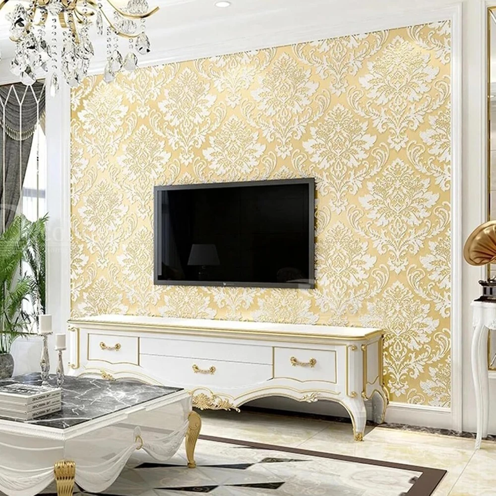 Neaustiniai tapetai, elegantiški, vintažiniai reljefiniai tapetai su baroko raštu, pastorinti 3d tapetai, 9,5 m x 0,53 m, skandinaviškas dizainas, sienų dekoracija, miegamasis, svetainė, sieninė spintelė, smėlio spalvos