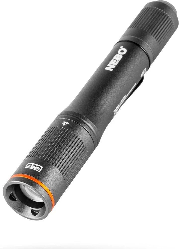 Nebo Columbo Flex 100 rašiklio dydžio žibintuvėlis, juodas Led inspekcinis darbo žibintas, Aaa baterija su 4x reguliuojamu priartinimu