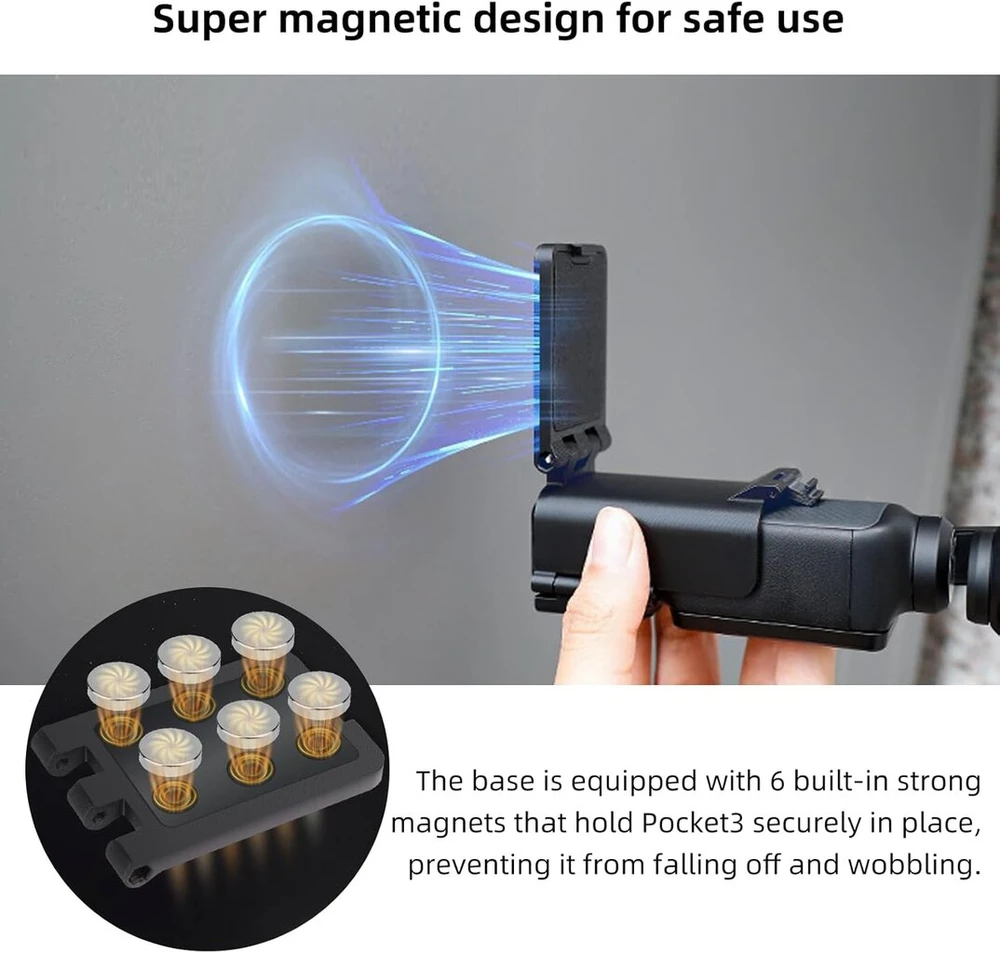 Necdeol magnetinis laikiklis, skirtas dji osmo pocket 3, 180° reguliuojamas magnetinis laikiklio spaustukas, pocket 3 priedų prailginimo adapteris, magnetinis dėklo laikiklis stalui ir vertikaliems paviršiams
