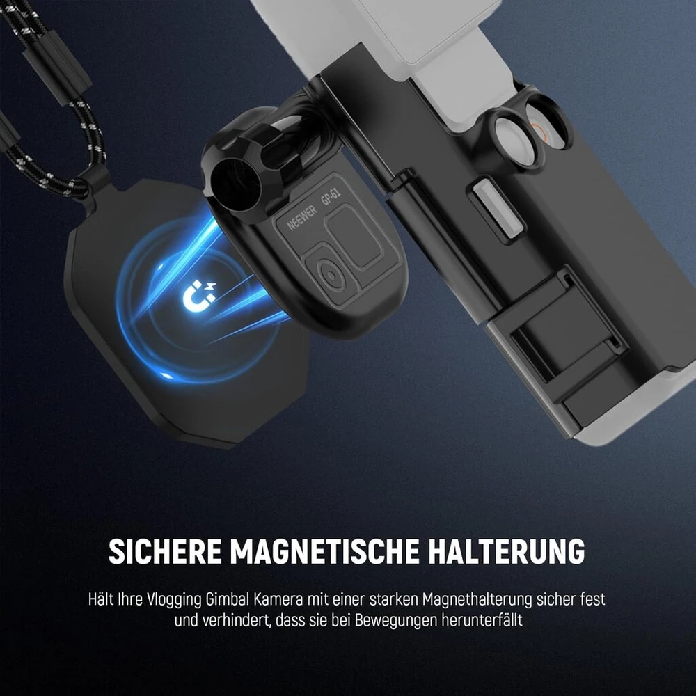 Neewer gp-61 magnetinis kaklo laikiklis ir ac017 plastikinis prailginimo adapteris, suderinamas su dji osmo pocket 3 creator combo priedais, reguliuojamas gimbal kameros kaklo laikiklis, skirtas pov vlog
