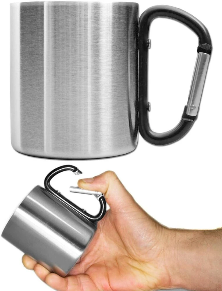 Nerūdijančio plieno stovyklavimo puodelis su karabinu, 250ml