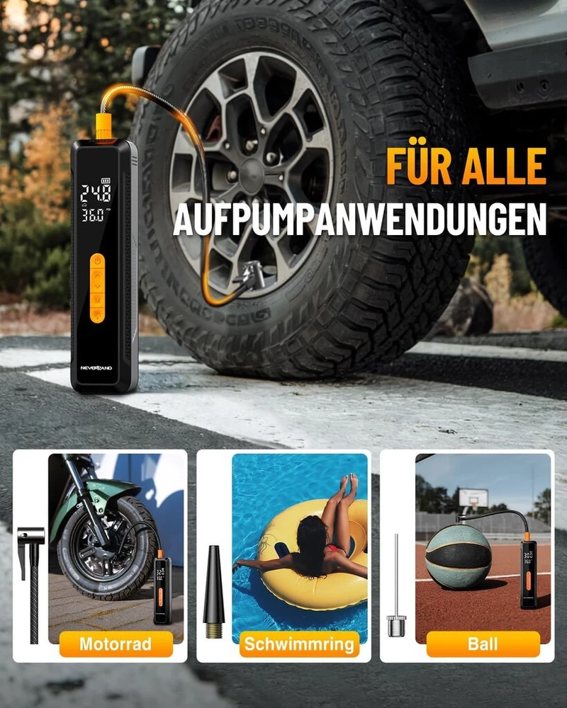 Neverland dviračio pompa elektrinis oro kompresorius - akumuliatorinis oro siurblys dviračio pompa padangų pripūtėjas oro kompresorius 150 Psi 20000 Mah 4 režimai oro kompresorius padangų pripūtėjas skaitmeninis ekranas maitinimas