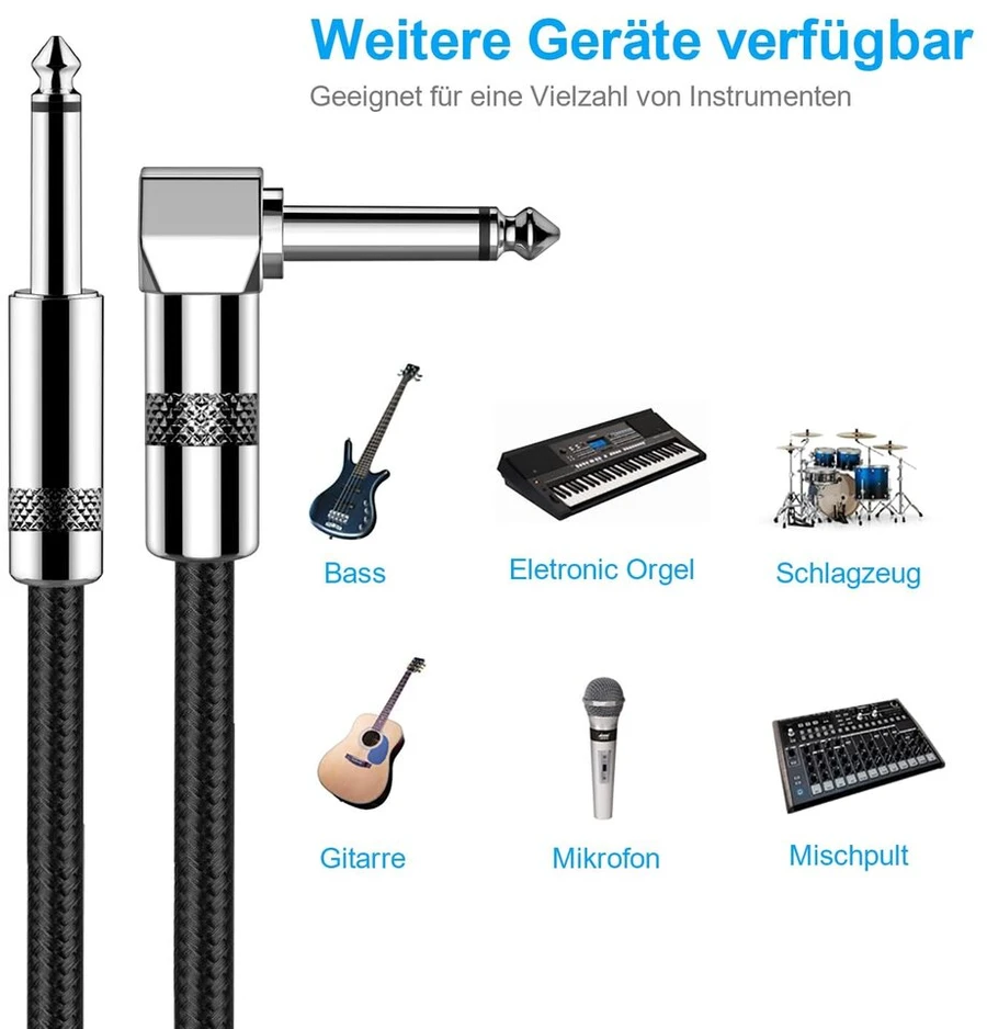 New bee instrumentinis kabelis elektrinis instrumentinis kabelis bosinis amp kabelis 1/4 elektrinei gitarai, bosinei gitarai, klavišiniams, elektrinei mandolinai, profesionaliam audio (right, 3 m/10 ft)