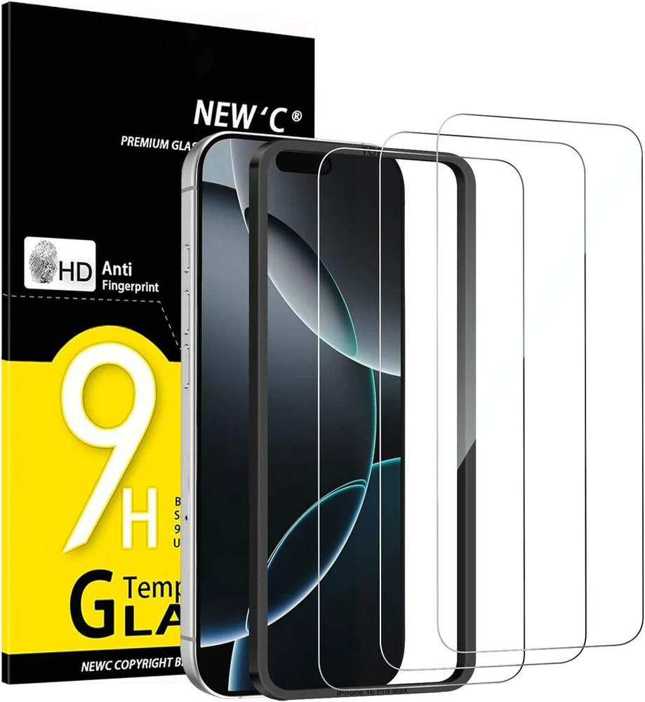 New'c 3 vnt. rinkinys, skirtas iphone 16 pro max, grūdintas stiklas (6,9 colio), atsparus įbrėžimams, 9h kietumas, hd ekrano apsauga, itin skaidrus, itin atsparus, įskaitant lengvo montavimo įrankį