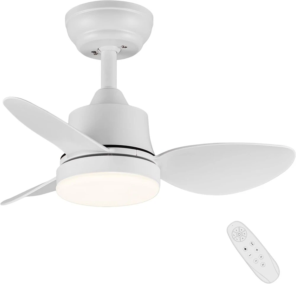 Newday lubų ventiliatorius su apšvietimu ir nuotoliniu valdymu, mažas, 61 cm lubų ventiliatorius su šviesa, baltas, lubų ventiliatoriai, tylus su led, reguliuojamas, nuolatinės srovės variklis, atminties funkcija miegamajam, svetainei