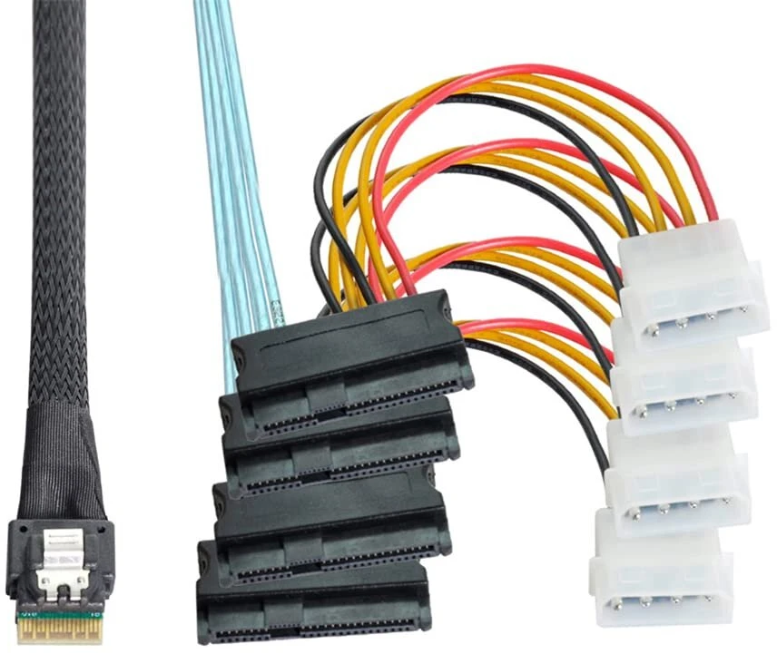 Nfhk slimline sas 4.0 sff-8654 4i 38pin host to 4 sas 29pin sff-8654 target hard disk fanout raid cable