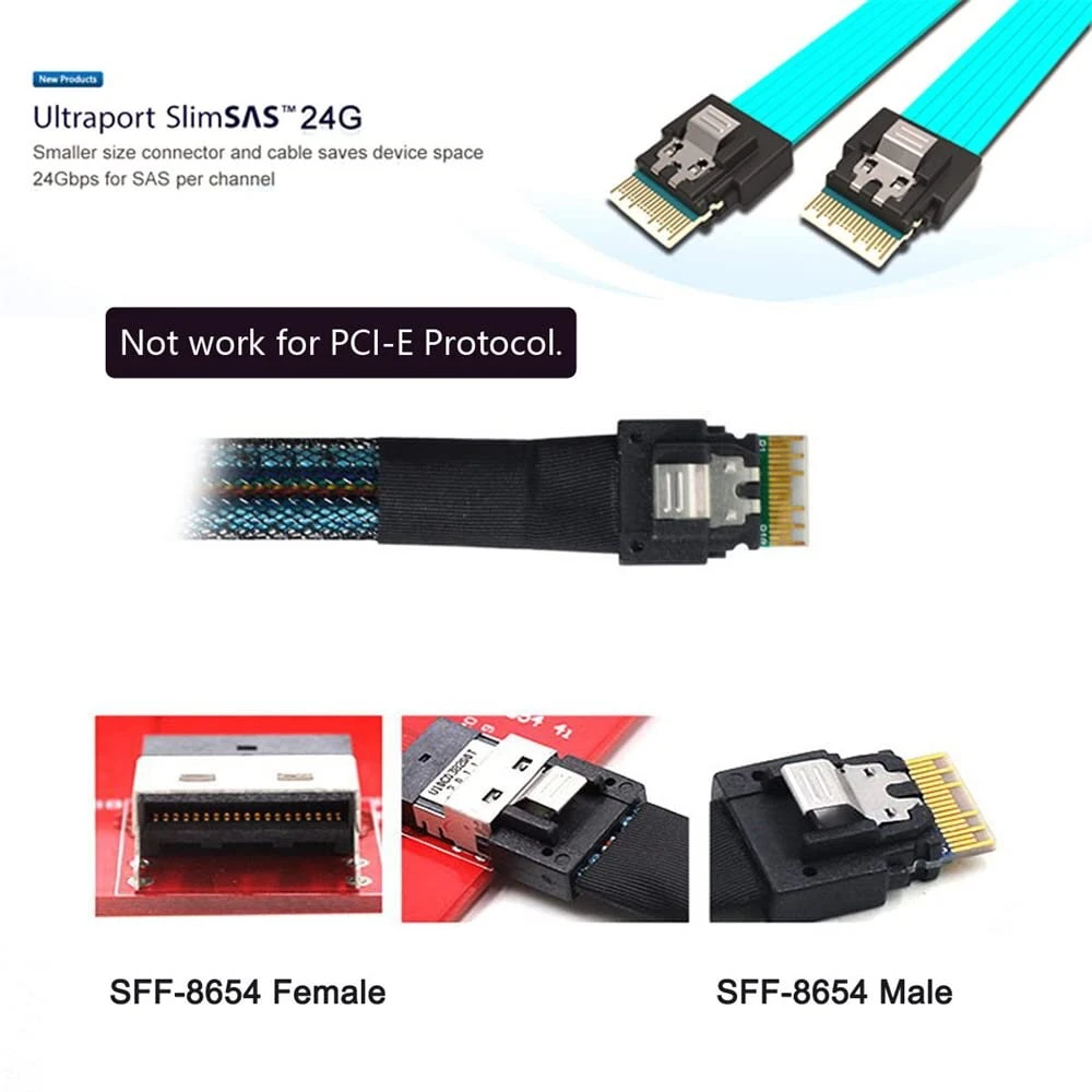 Nfhk slimline sas 4.0 sff-8654 4i 38pin host to 4 sas 29pin sff-8654 target hard disk fanout raid cable