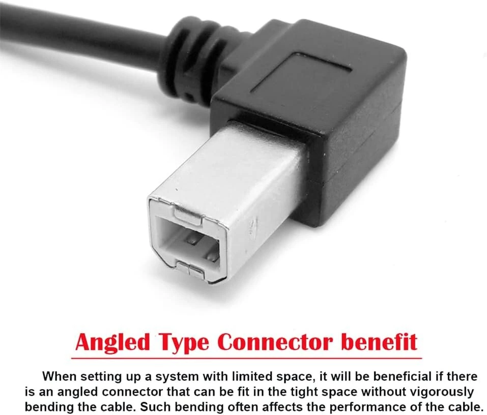 Nfhk Usb 2.0 B tipo tėviškas-moteriškas prailginimo laidas stačiu kampu 90 laipsnių 20 cm spausdintuvo skaitytuvo diskui