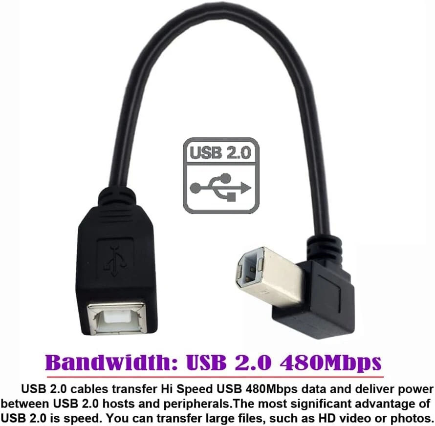 Nfhk Usb 2.0 B tipo tėviškas-moteriškas prailginimo laidas stačiu kampu 90 laipsnių 20 cm spausdintuvo skaitytuvo diskui