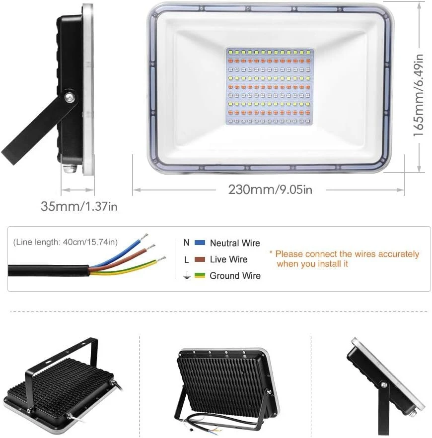 Nikeeyen 100 W rgb led prožektorius su nuotoliniu valdymu, 10000 lm, 16 spalvų ir 4 režimai, led prožektorius, atsparus vandeniui ip67, pritemdomas lauko prožektorius reklamai, sodui, vakarėliui (be atminties)