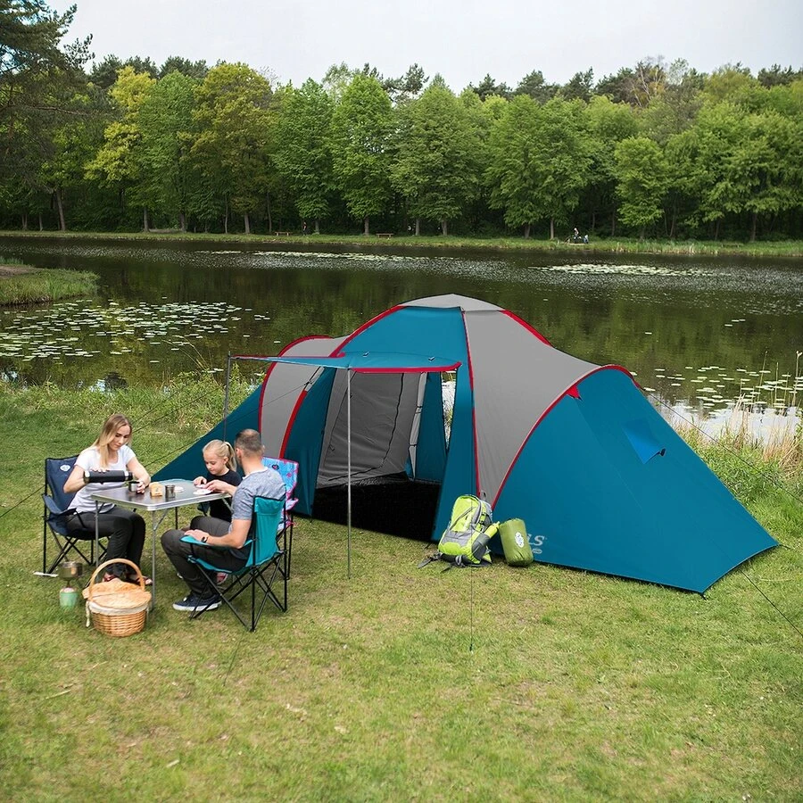Nils Camp Stovyklavimo palapinė turistinė Didelė šeimos 6 asmenų UV filtras + Prieangis