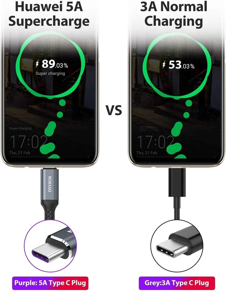 Nimaso Usb-c 5a įkrovimo laidas (1m+2m) Huawei