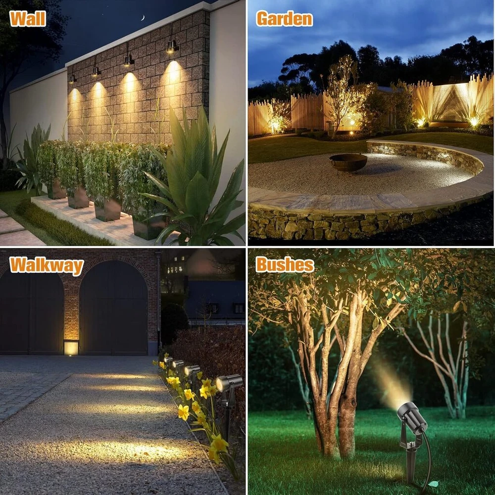 Niorsun sodo apšvietimo led, šiltai balta 3000k led prožektorius, ip67 vandeniui atsparus sodo prožektorius, 17 m 12 v sodo žibintai su adapteriu, sodo lempos laukui sodui, kiemui, medžiams (4 vnt.)