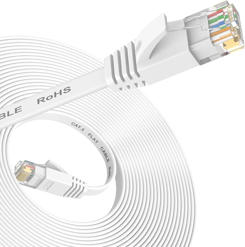 Nixsto ethernet kabelis 5 m, cat 6 lan kabelis 5 m didelio greičio tinklo kabelis, plokščias ethernet kabelis su rj45 jungtimi maršrutizatoriui modemui, suderinamas su patch kabeliu cat 8/7 baltas