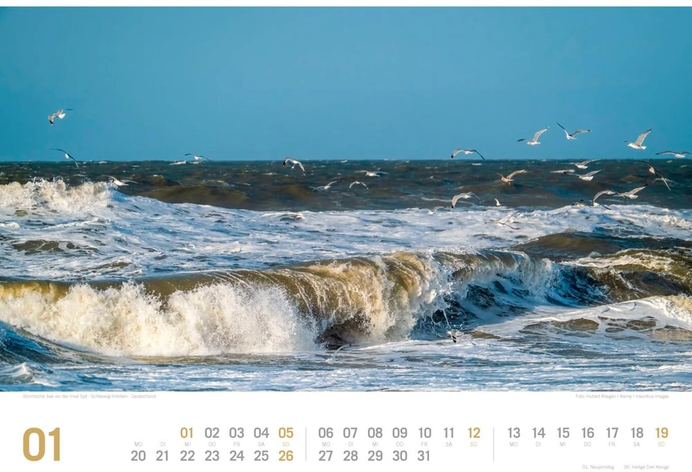 Nordsee Reiselust kalendorius 2025, sieninis kalendorius horizontalioje orientacijoje (45x33 cm) - gamtos ir kelionių kalendorius, Vokietijos pakrantė ir jūra