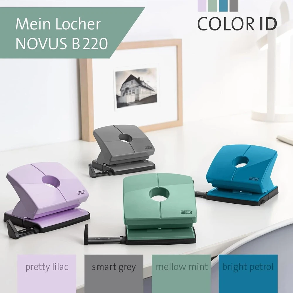 Novus B220 Colour Id 2.0 skylamušis (20 lapų talpa, tvirtai užsifiksuojantis atramos bėgelis, metalinės funkcinės dalys) Mellow Mint