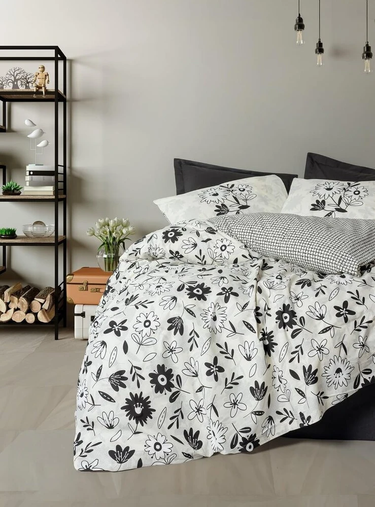Patalynės komplektas Nuit Des Rêves Premium Ranforce dvigulis antklodės užvalkalų komplektas (200x200 cm), juodas, 100% medvilnė, 2 pagalvių užvalkalai (80x80 cm), pigmentinis spausdinimas, skalbiamas skalbimo mašinoje, užsegamas sagomis