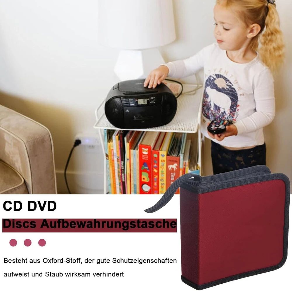 Vinilinė plokštelė Nuwiq cd dėklas 40 diskams, dvd, cd, diskų laikymo krepšys, cd laikymo krepšys automobiliui ir namams, aplankas saugojimui, vietos taupymas automobiliui ir namams, raudonas
