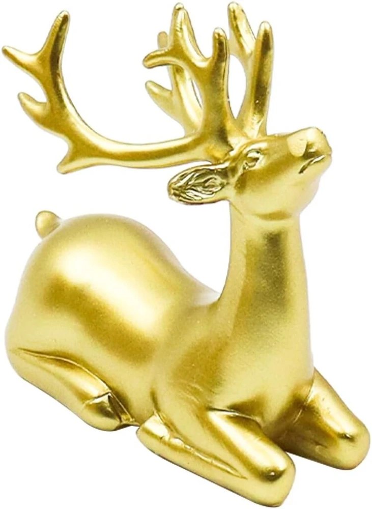 Nuzamas 2 auksinės elnio statulėlės, auksinės elnio statulos, dervos elnio miniatiūrinė figūrėlė, svetainės dekoracija, kalėdinės elnio dekoracijos namų dekoravimui viduje