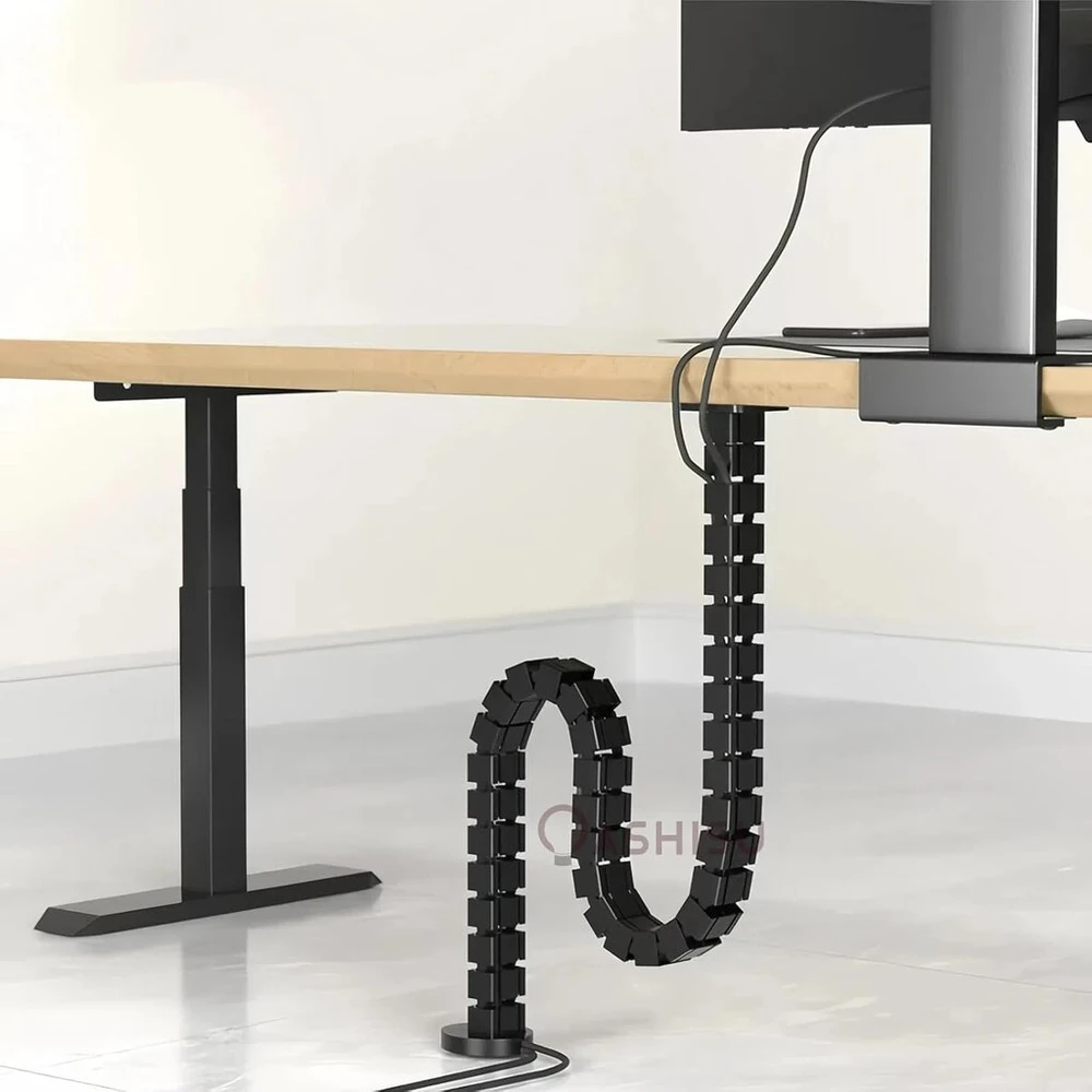 Oashisu Cable Management Square Cuba Slim 130 cm kabelių valdymo sistema stalui, reguliuojamo aukščio stalams, lanksti kabelių valdymo sistema, juoda