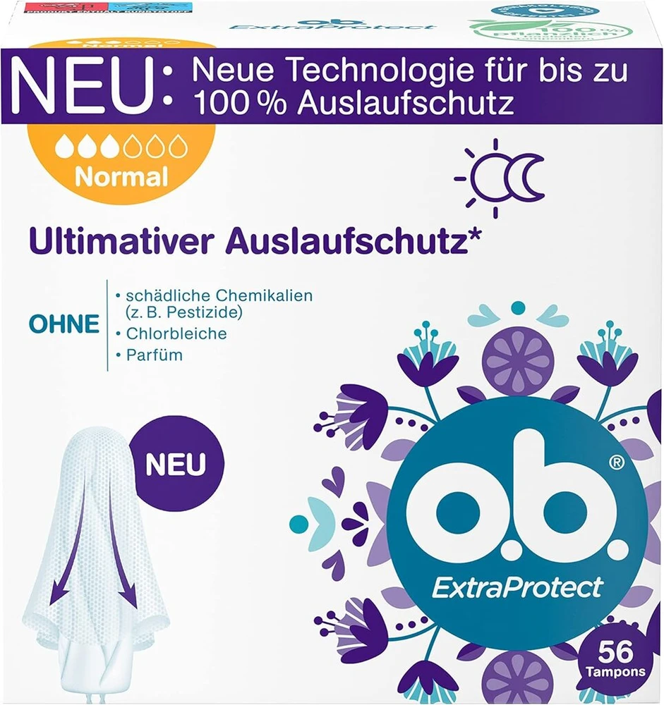 O.b. Tamponai Extraprotect Normal, pakuotė iš 56 & Extraprotect Super, tamponai gausioms dienoms su Dynamic Fit technologija ir itin apsauginiais sparneliais, užtikrinantys maksimalią apsaugą nuo pratekėjimo* (1 x 42 vienetai)