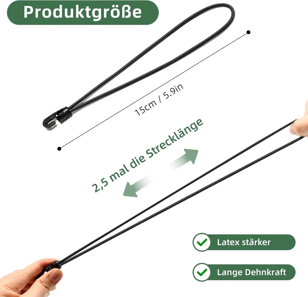 Obidodi įtempimo elastinės juostos su kabliukais, 15 cm, 30 vnt. pakuotė, ekspanderiai su kabliukais, tentų įtempikliai, palapinės guma, guminiai įtempikliai tinklams, reklamoms, stovyklavimui, juodi