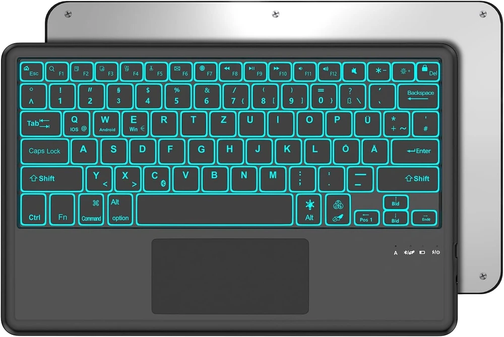 Occtingkind, bluetooth klaviatūra, skirta ipad/android planšetiniams kompiuteriams, vokiškas qwertz išdėstymas, 12 colių belaidė klaviatūra, apšvietimas, kelių lietimų valdymo blokas, skirta ipad/samsng tab/lenovo, juoda