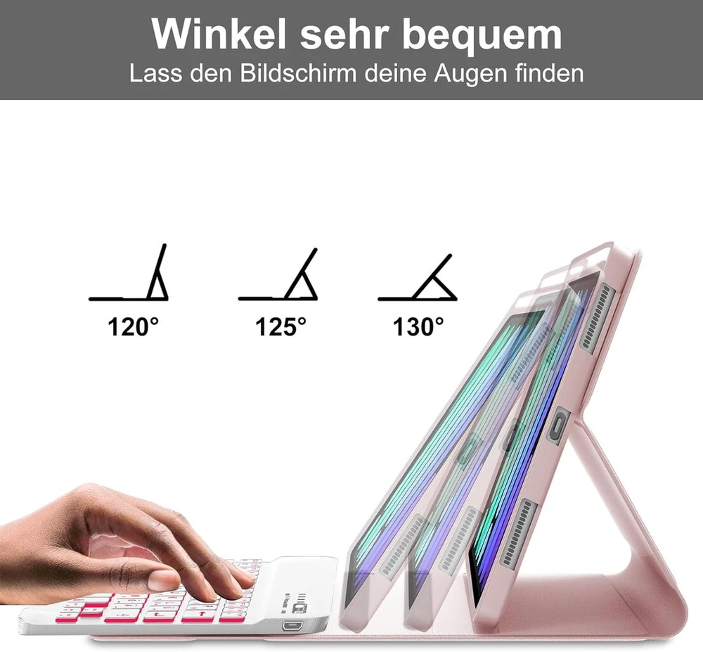 Occtingkind, klaviatūra, skirta ipad mini, dėklas su klaviatūra, skirtas ipad mini 6/7 (2021/2024), magnetinė nuimama bluetooth klaviatūra, skirta ipad mini 8.3 colių, qwertz, usb c, apšvietimas, rožinė