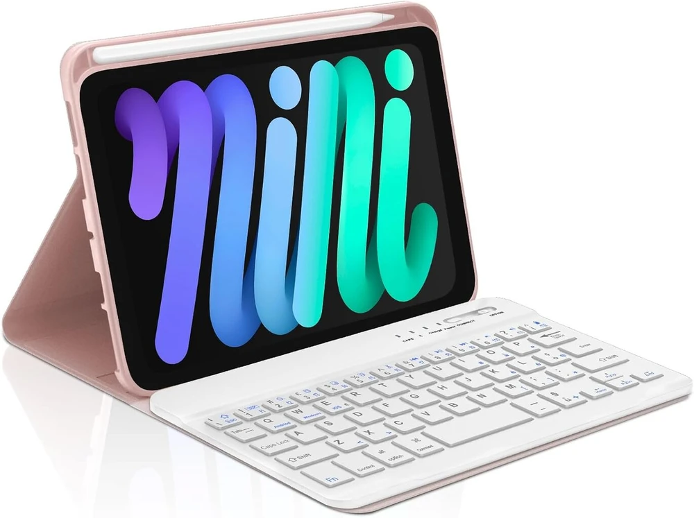 Occtingkind klaviatūra, skirta Ipad Mini 8.3 colių, dėklas su klaviatūra, skirtas Ipad Mini 6/7 kartai, magnetinė bluetooth Qwerty itališka klaviatūra, skirta Ipad Mini 6/7 Gen 8.3 colių 2021/2024, rožinė