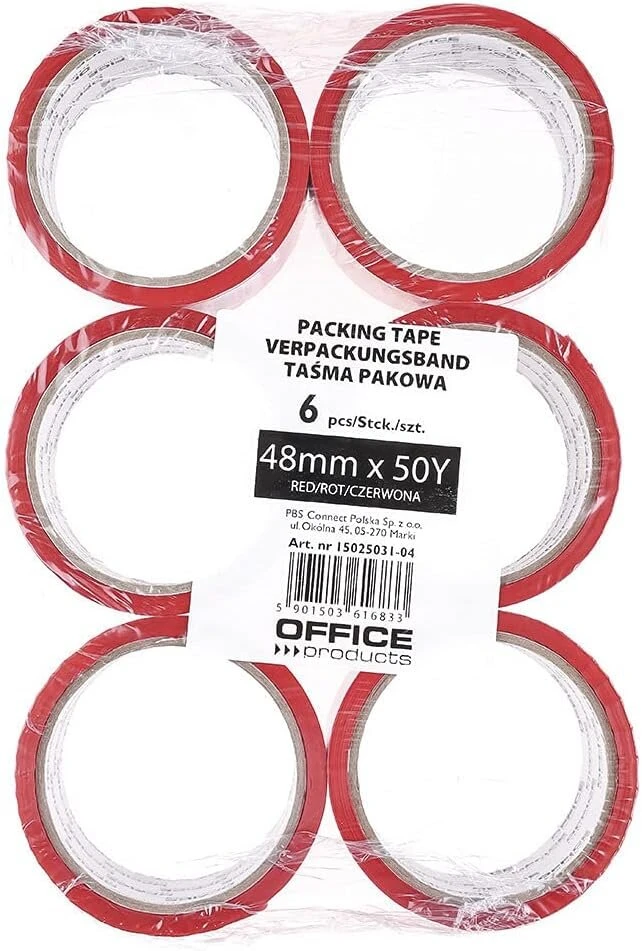 Officer products 15025031-04 pakavimo juosta, spalva: raudona / 6 ritinėliai / plotis 48 mm x ilgis 46 m / spalvota pp pakavimo juosta su akriliniais klijais / pakavimo juosta / pakavimo juosta