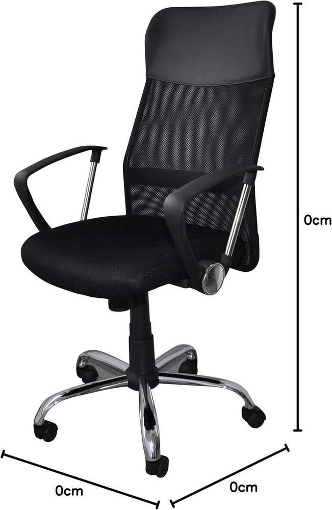 Officer Products Corfu biuro kėdė, ergonomiška rašomojo stalo kėdė, pasukama kėdė, membrana, audinys ir dirbtinė oda, biuro kėdė su ratukais, spalva: juoda