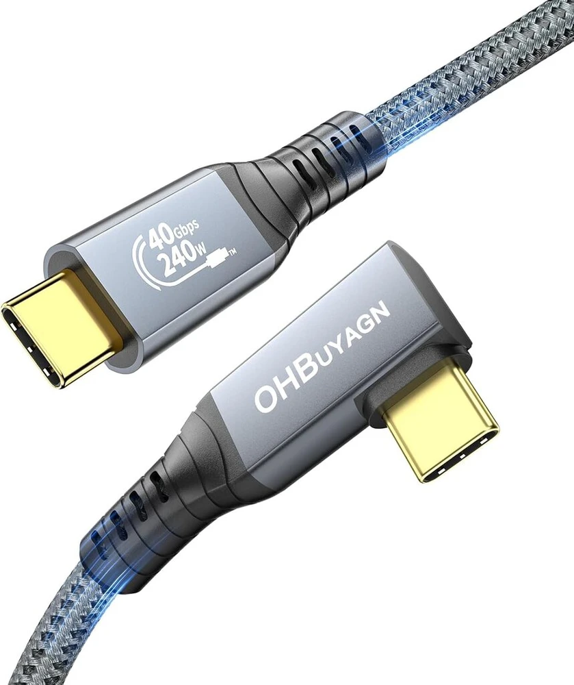 Ohbuyagn Usb4 kabelis, suderinamas su Usb Type-c Thunderbolt 4/3 kabeliu, palaiko 240w, 40gbps, 8k@60hz (du ekranai 4k@60hz), Usb C - Usb C kabelis Pc, Egup ir nešiojamam kompiuteriui (stačiu kampu, 0,5 m)