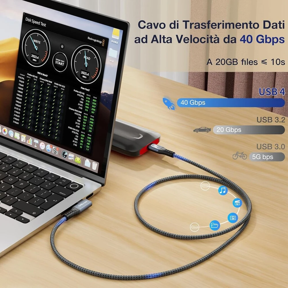 Ohbuyagn Usb4 kabelis, suderinamas su Usb Type-c Thunderbolt 4/3 kabeliu, palaiko 240w, 40gbps, 8k@60hz (du ekranai 4k@60hz), Usb C - Usb C kabelis Pc, Egup ir nešiojamam kompiuteriui (stačiu kampu, 0,5 m)