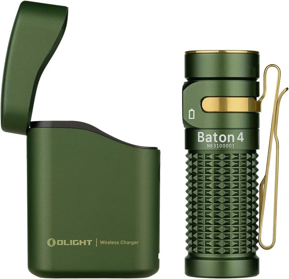 Olight Baton 4 Kit Mini Led įkraunamas žibintuvėlis su reguliuojamu įkrovimo dėklu, rankinis šviestuvas iki 190 dienų veikimo laiko, 1300 lm 170 m šviesos diapazonas itin ryškus mažas žibintuvėlis kasdieniam naudojimui, Ipx8 Od