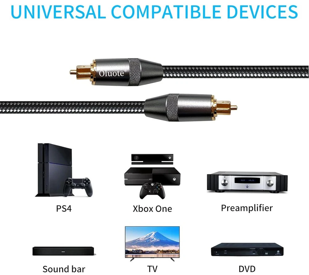 Oluote optinis audio kabelis, toslink kabelis, aliuminio korpusas, paauksuota jungtis, skaitmeninis optinis kabelis soundbar'ui, televizoriui, ps4, XBOX, žaidimų konsolei ir daugiau (1.5 m)