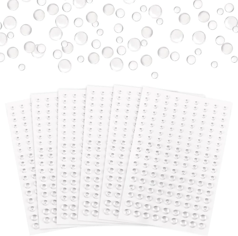 Olycraft 8 lapai skaidrūs vandens lašai lipnūs apvalūs skaidrūs rasos lašai 3 ~ 6 mm akys kūnas veidas papuošalų lipdukas karoliukai skirti "pasidaryk pats" scrapbooking amatams