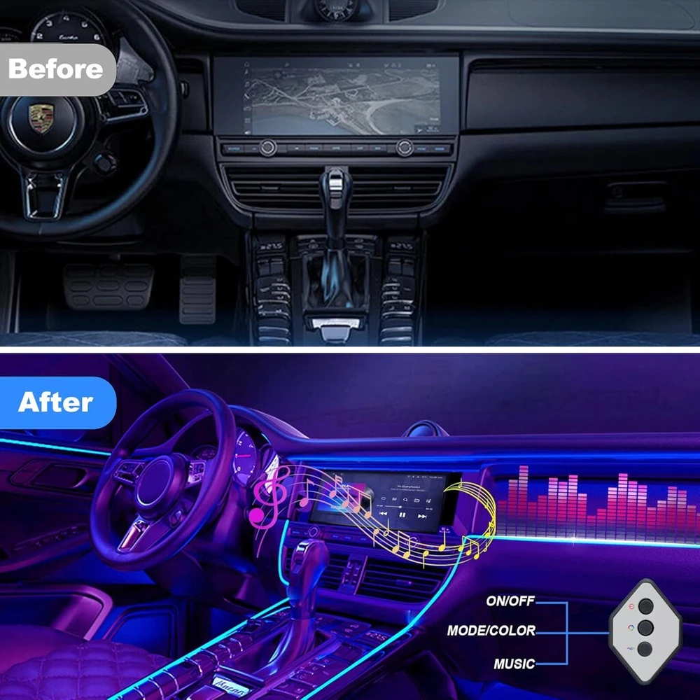 Omeco Usb aplinkos apšvietimas automobiliui Led vidaus apšvietimas 4 m 5050 Rgb su programėle ir valdikliu 5 V Led juosta vidaus apšvietimas atmosfera šviesa vandeniui atspari muzikos šviesos juosta valdoma Led juosta neonas