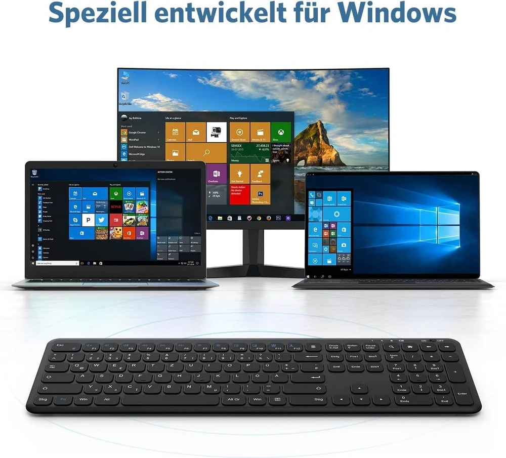 Omoton bluetooth klaviatūra, ergonomiškas dizainas, juoda