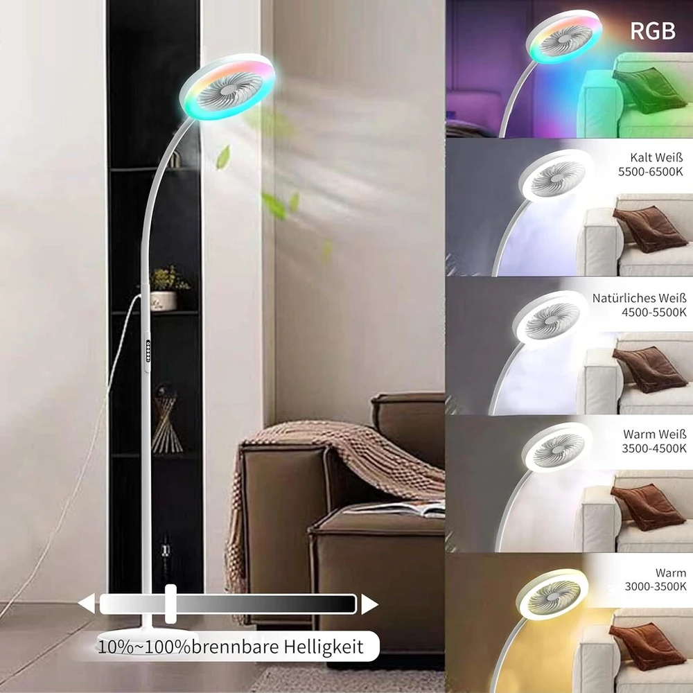 Onidek pastatomas šviestuvas su ventiliatoriumi, ventiliatorius su rgb 18w/1500lm led pastatomu šviestuvu, be galo reguliuojama 3000-6000k spalva ir reguliatorius, nuotolinio valdymo pultas ir valdymas mygtukais (juodas, 1 ventiliatoriaus šviestuvas)