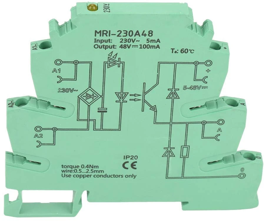 Optokuplerinis plc relė itin plonas 6.2mm relės modulis įėjimas 230vac 2.5ma išėjimas 5-48vdc 3hz darbinis dažnis galvaninė izoliacija 2.5kvrms