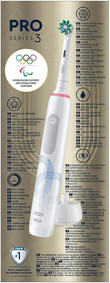 Oral-b Pro Series 3d elektrinis dantų šepetėlis, baltas, 1 x 3d valymo šepetėlis, pašalina apnašas, 3 valymo režimai, laikmatis, įkraunamas