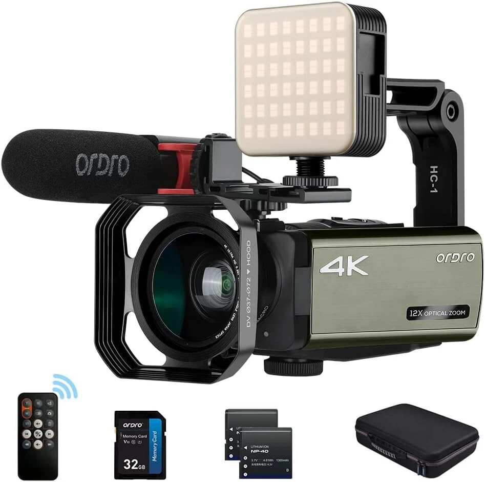 Ordro ax65 vaizdo kamera 4k vaizdo kamera tiesioginei transliacijai youtube vlogams 12x optinis priartinimas 3.5 colio ips ekranas 1080p 60 kadrų per sekundę įrašymas su rankiniu stabilizatoriumi