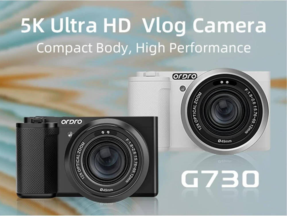 Ordro G730 5k 64mp Hd Vlog Micro Single Camera, 12x optinis priartinimas, skirtas vaizdo įrašų kūrimui, 3.2 colių Ips jutiklinis ekranas, Wdr, Wifi, skirtas Youtube (baltas rinkinys)