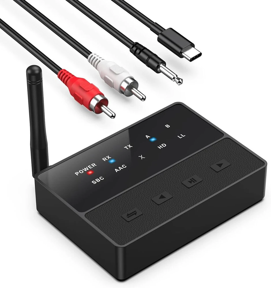 Automagnetola Oria bluetooth adapteris, 2 viename bluetooth 5.3 siųstuvas-imtuvas su dvigubu ryšiu, maža delsa, aptx adaptive, skirtas televizoriui, kompiuteriui, ausinėms, stereo sistemai
