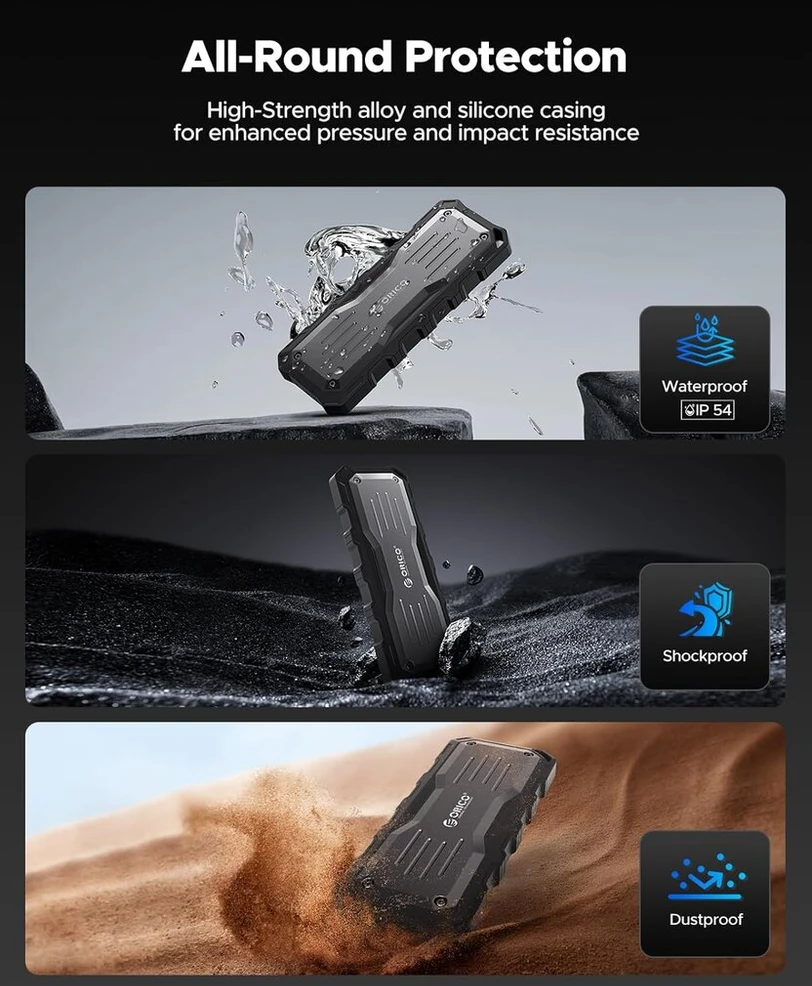 Orico Extreme Portable Ssd 2tb, Usb 3.2 Gen 2x2, tvirtas išorinis kietasis diskas su 2000 Mb/s skaitymo, 1800 Mb/s rašymo greičiu, 20 Gbps, idealus lauko redaktoriams - O20
