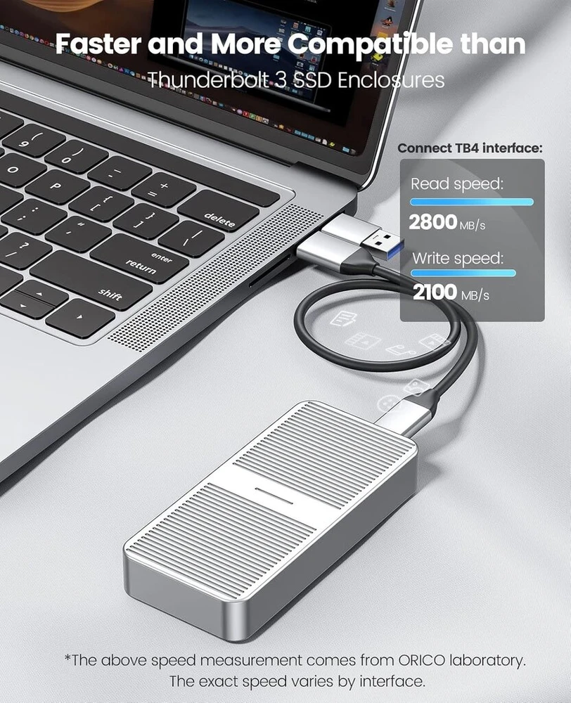 Orico M.2 Nvme Ssd dėklas 40 Gbps Pcie3.0x4 Usb C adapteris, skirtas Thunderbolt 3/4 Usb 3.2/3.1/3.0/2.0 Type-c, patobulintas aliuminio išorinis M2 dėklas Nvme Pcie 2280 M-key (b+m Key), iki 2800 Mb/s- M224sv